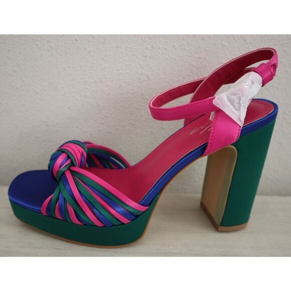 Sun Gurg Women's Sz 8 Hot Pink Open Toe Ankle Strap Platform Chunky Heel Sandals - Picture 11 of 12